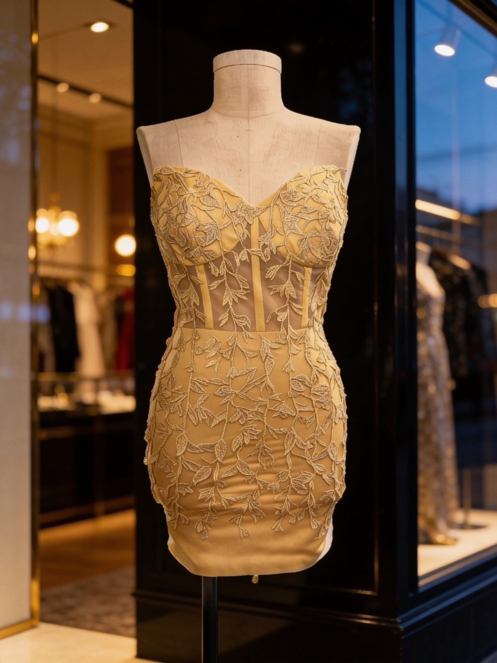 Yellow Lace Corset Mini Dress – NWT – Size 6- Prom Homecoming Event